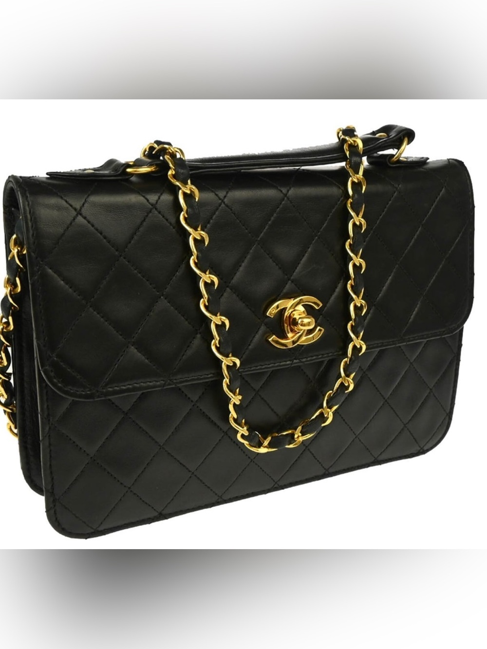 Chanel Black Lambskin 2-Way Top Handle Handbag (Retail $11,700)